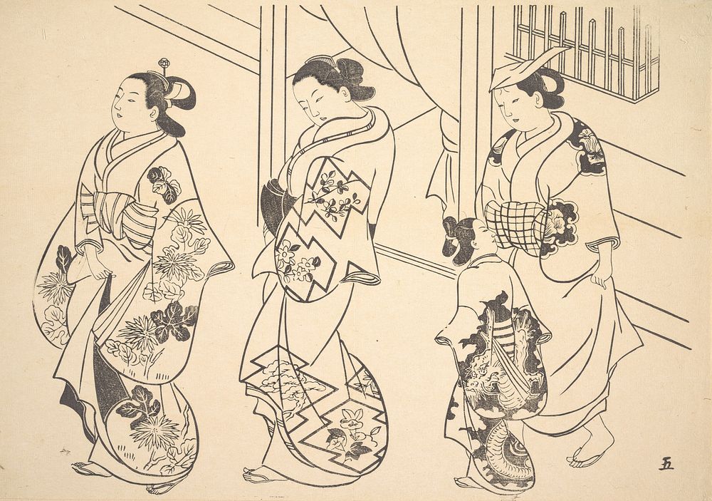 Three Courtesans and a Kamuro Strolling in the Street