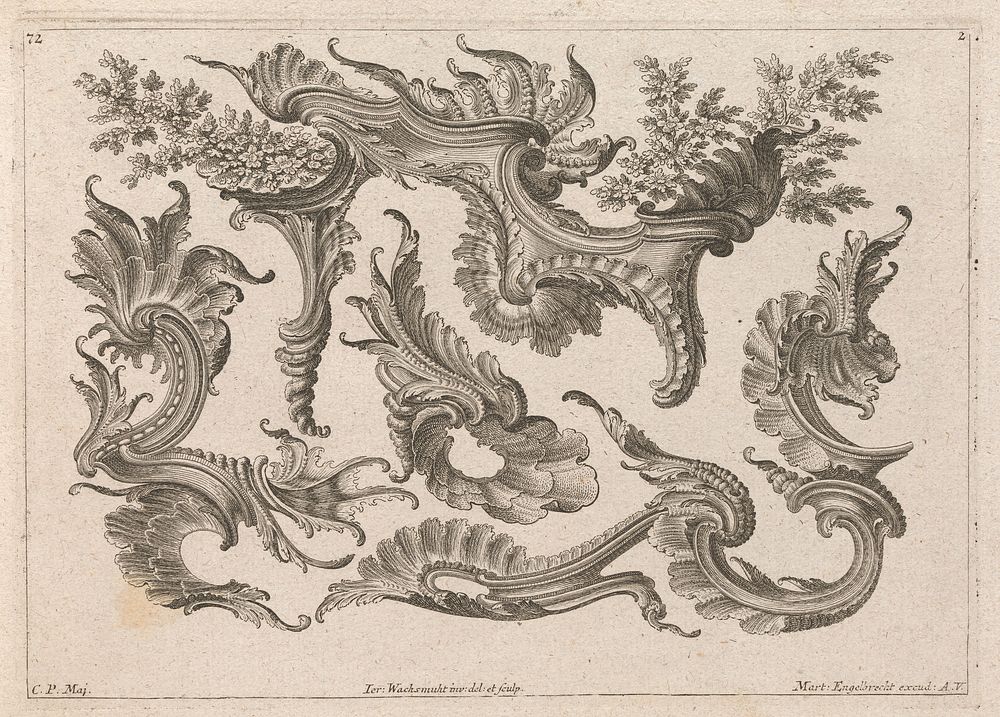 Various Designs for Rocaille Ornaments, Plate 2 from: 'Fortsezung von unterschielichen Auszierungen zu allerleij nuzlich…