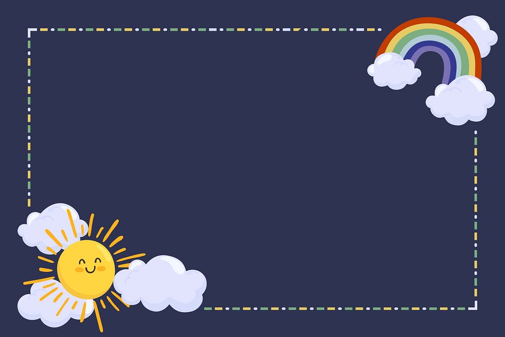 Sunny rainbow background, simple border frame notepaper