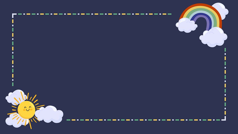 Summer rainbow desktop wallpaper, navy blue border frame notepaper illustration