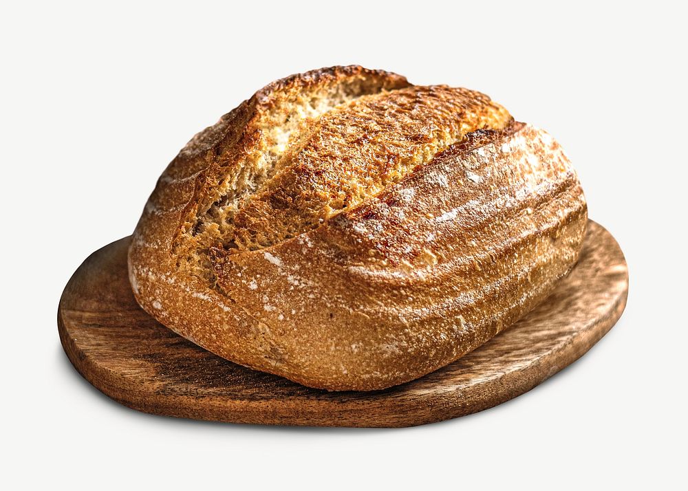 Homemade artisan sourdough bread on a board collage element psd