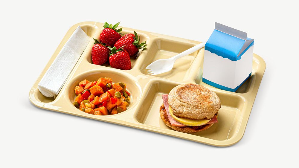 School lunch tray collage element psd 