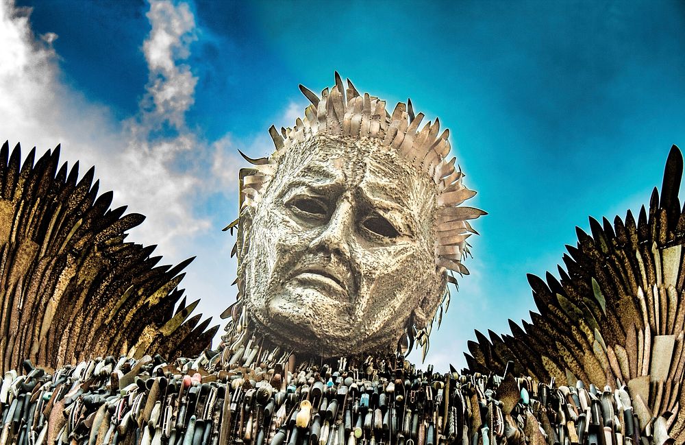 The Knife Angel sculpture  by Alfie Bradley, made from over 100,000 seized blades. 