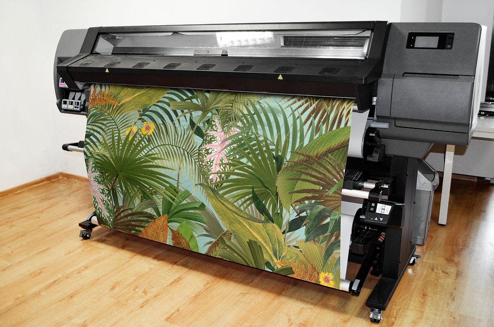 Machine printing palm tree patterned paper