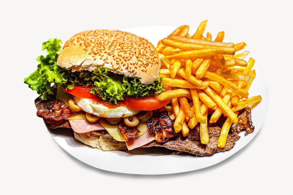 Burger & fries isolated image on white
