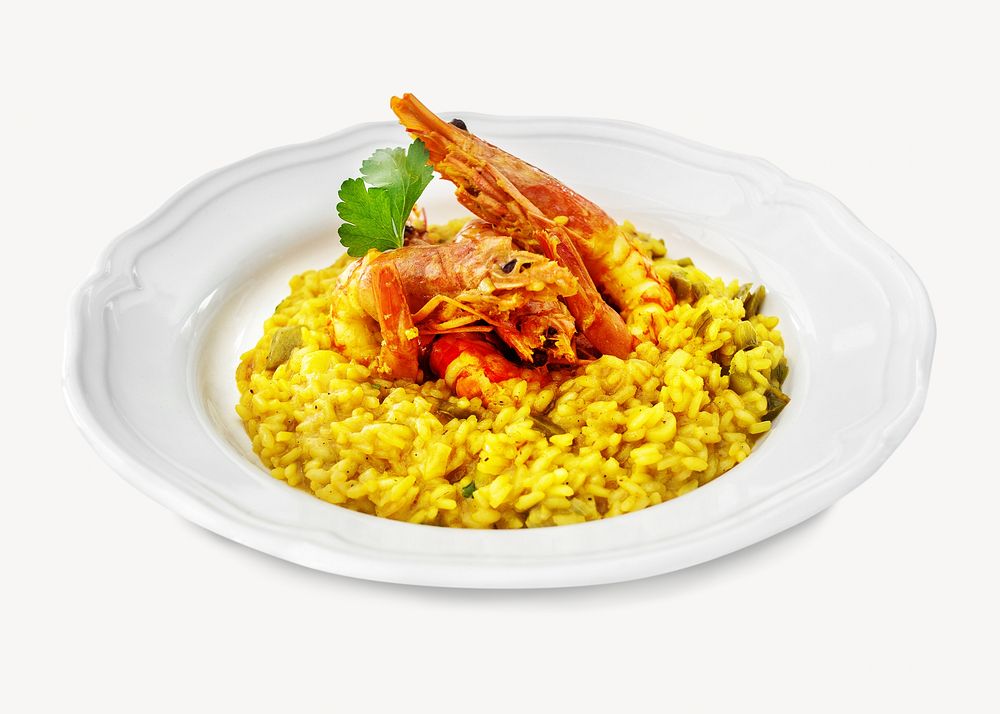 Prawn risotto isolated image on white