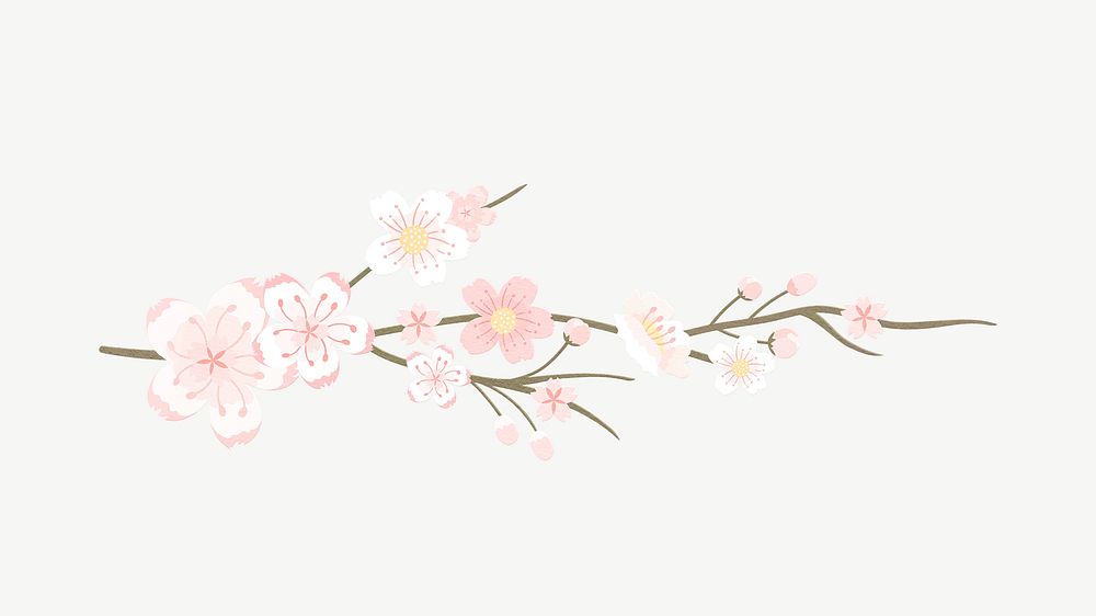 Pastel flowers illustration, japanese sakura psd