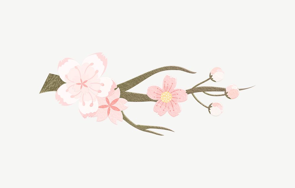 Pastel flowers illustration, japanese sakura psd collage element