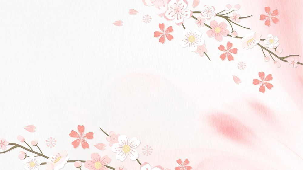 Pink flower desktop wallpaper, watercolor background