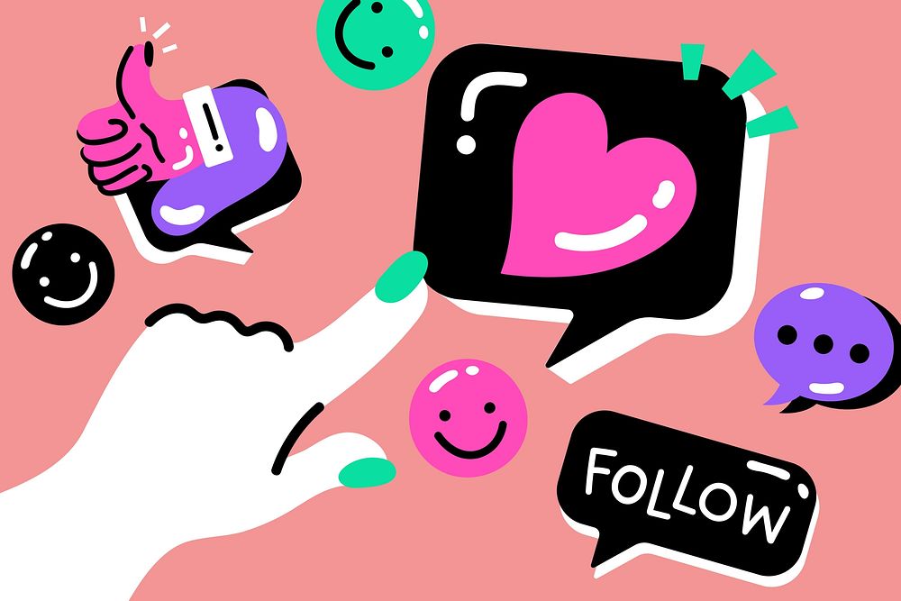 Funky social media illustration background, colorful design