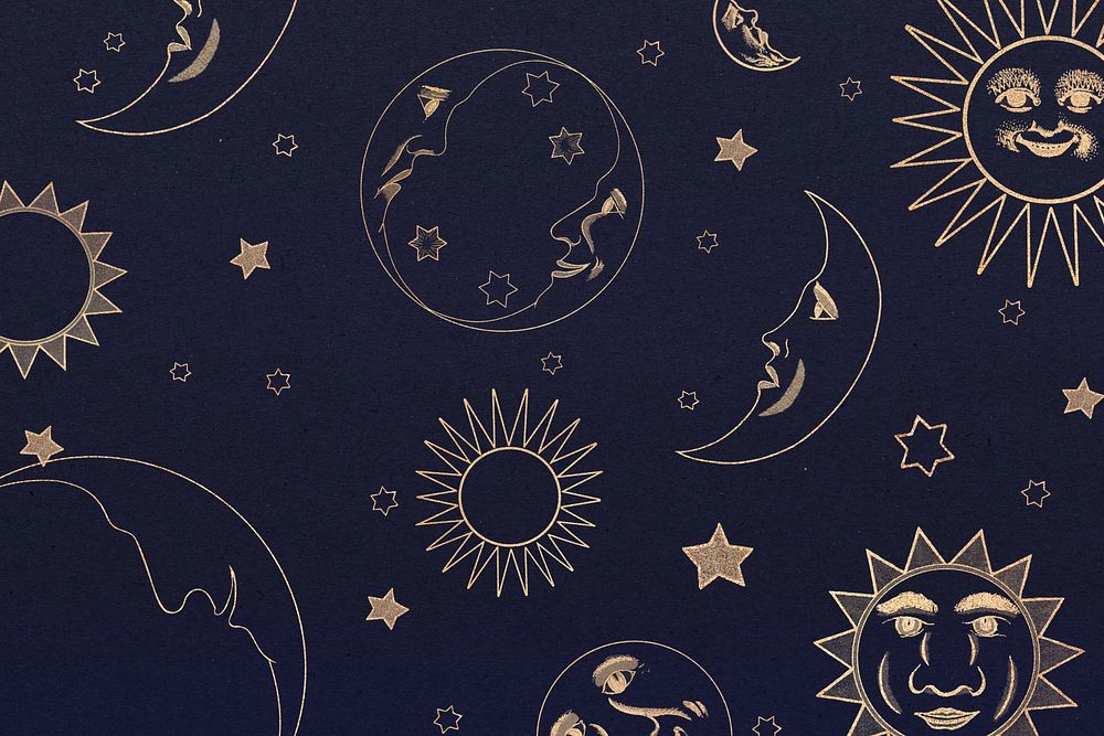 Navy celestial sun moon background