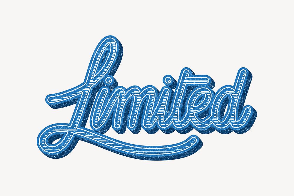 Limited word, blue calligraphy collage element vector