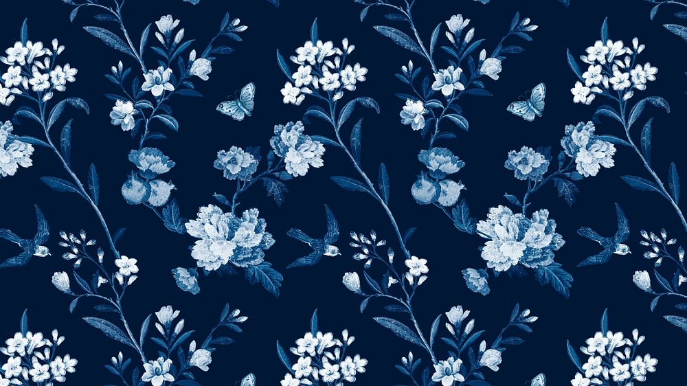 Blossoms floral pattern desktop wallpaper, blue background