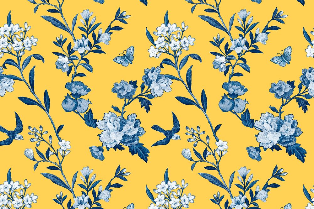 Almond blossoms floral pattern, yellow | Premium Photo Illustration ...