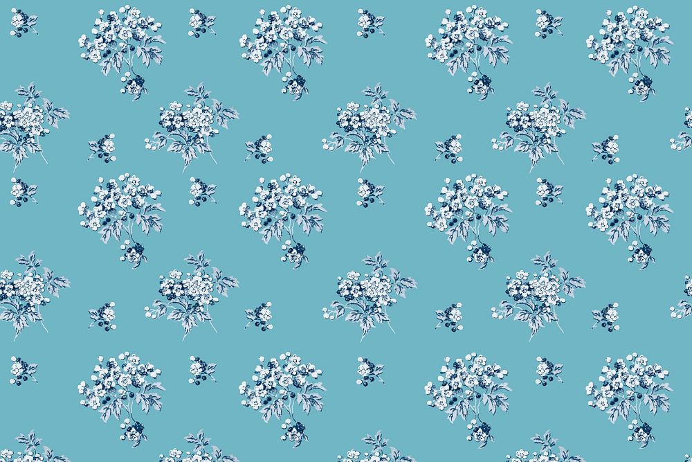 Cherry blossoms floral pattern, blue background