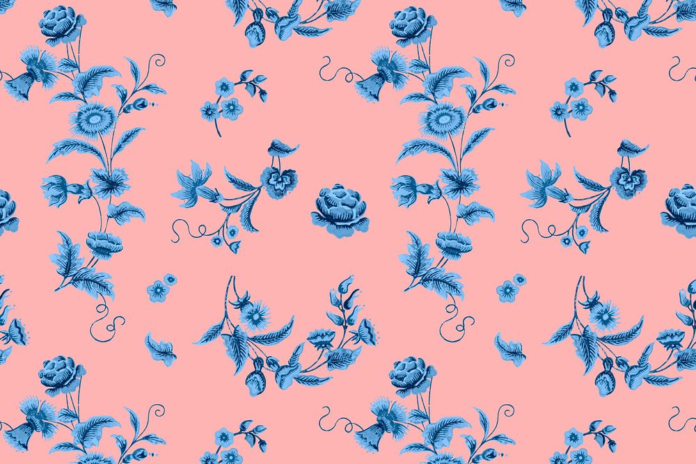 Vintage flower blossoms pattern, pink background