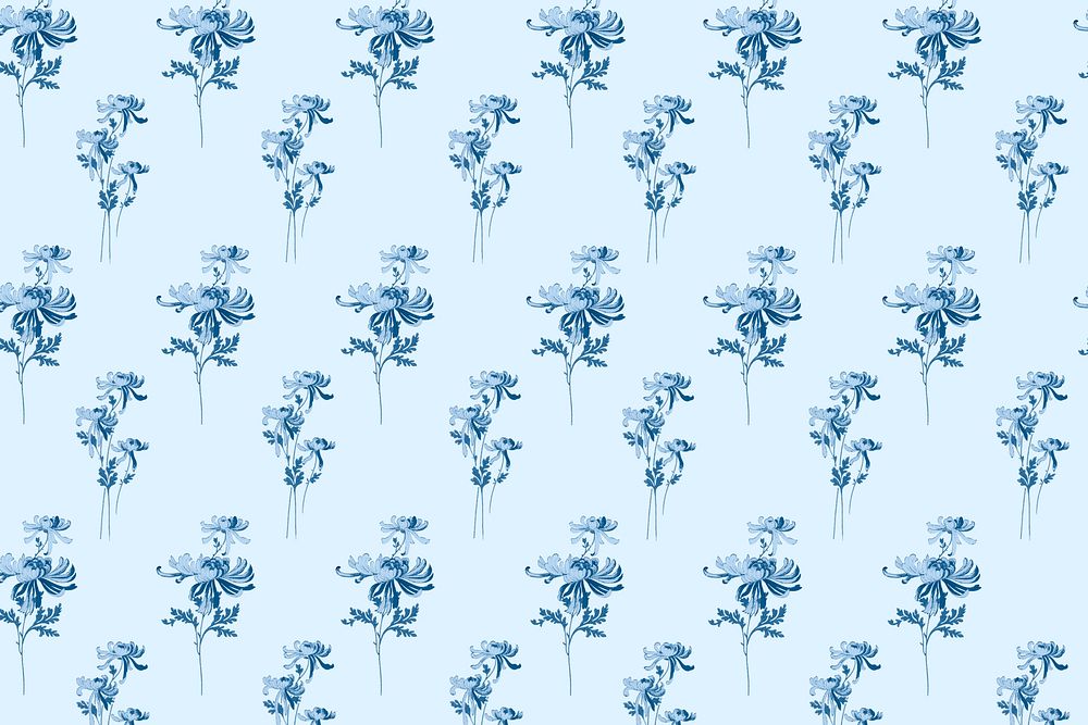 Vintage chrysanthemum flower pattern, blue background