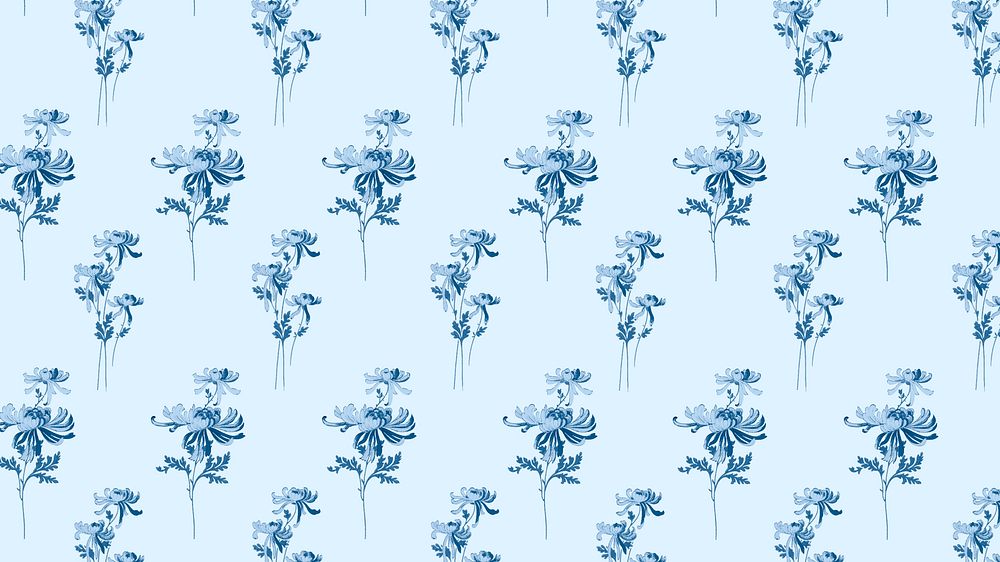 Vintage flower pattern desktop wallpaper, blue background