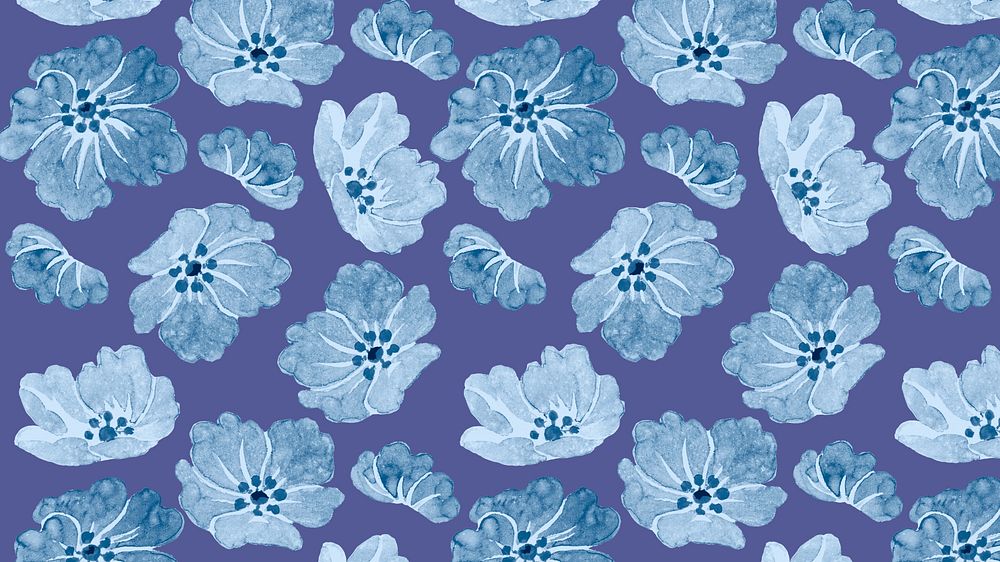 Peony flower pattern desktop wallpaper, blue background