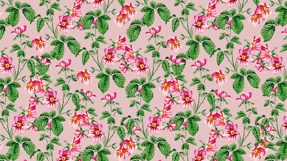 Vintage floral pattern desktop wallpaper, pink background