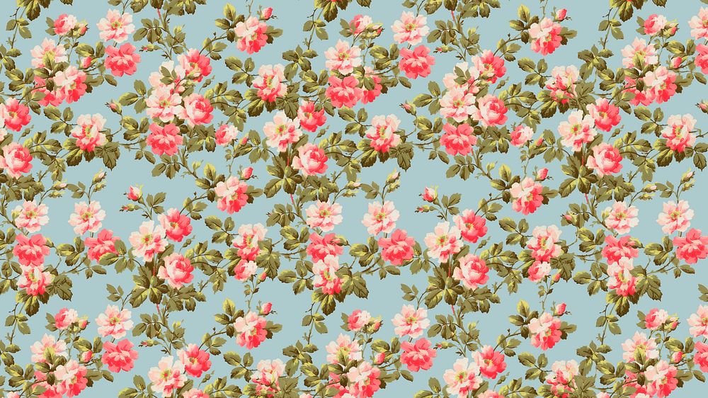 Vintage floral pattern desktop wallpaper, blue background