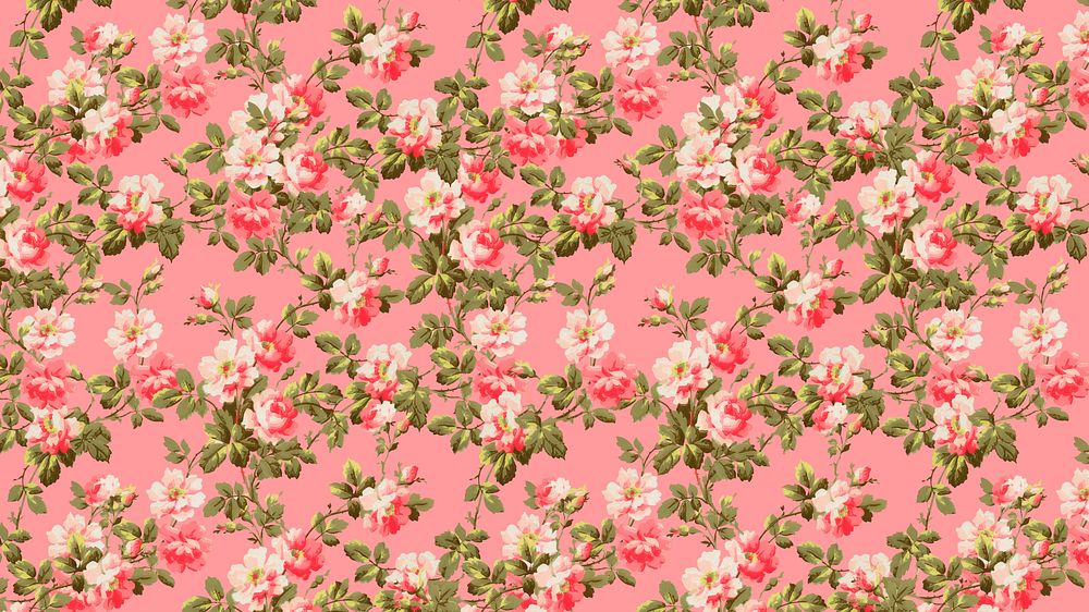 Vintage floral pattern desktop wallpaper, pink background