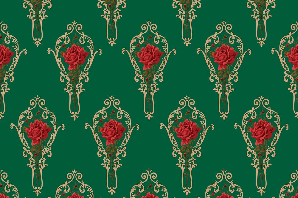 Decorative rose flower pattern, green background