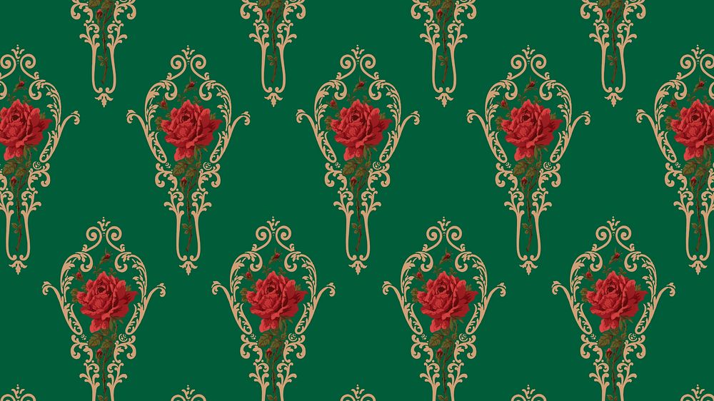 Decorative rose pattern desktop wallpaper, green background