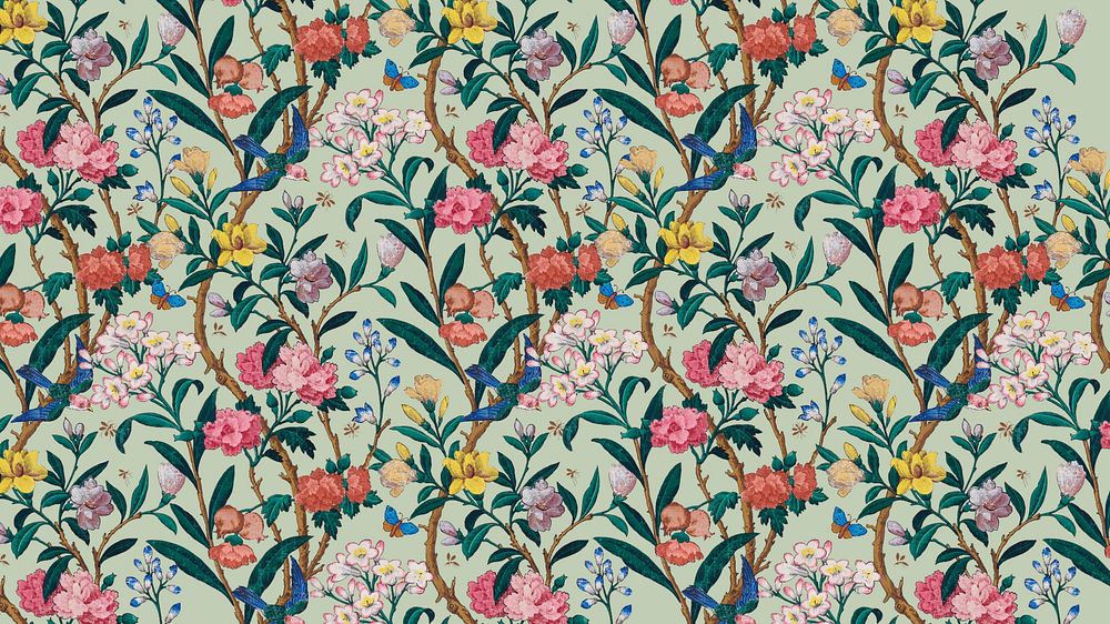 Vintage floral pattern desktop wallpaper, green background