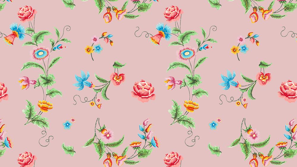 Vintage flower pattern desktop wallpaper, pink background
