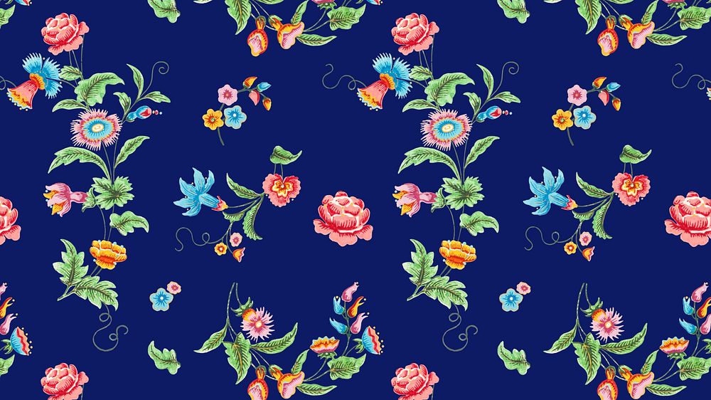 Vintage flower pattern desktop wallpaper, blue background