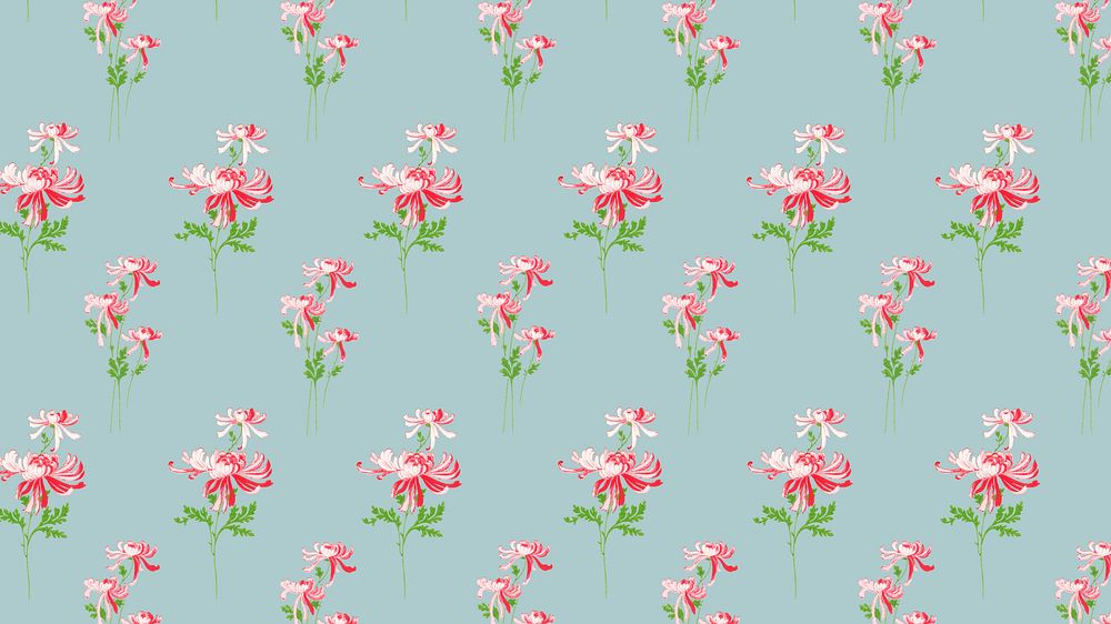 Pink chrysanthemum pattern desktop wallpaper, blue background
