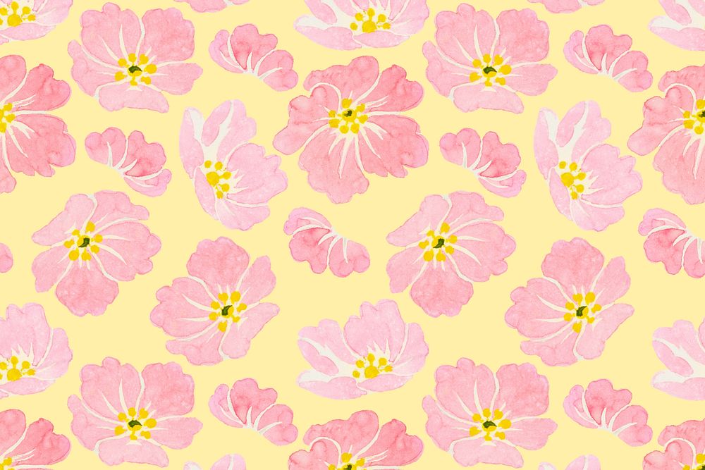 Pink peony flower pattern, yellow background