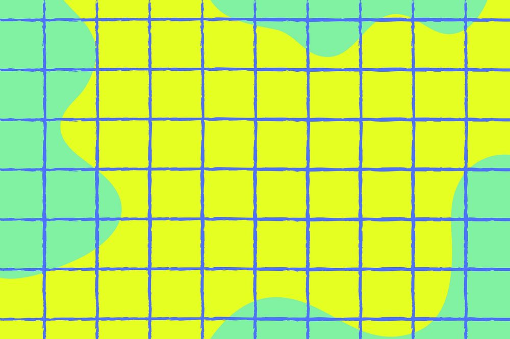 Purple grid background, green organic shape