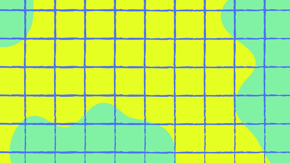 Purple grid desktop wallpaper, green organic shape