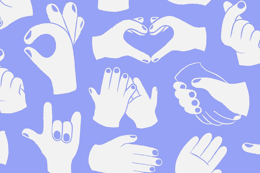 Hand sign doodle pattern background, love & teamwork sign illustration