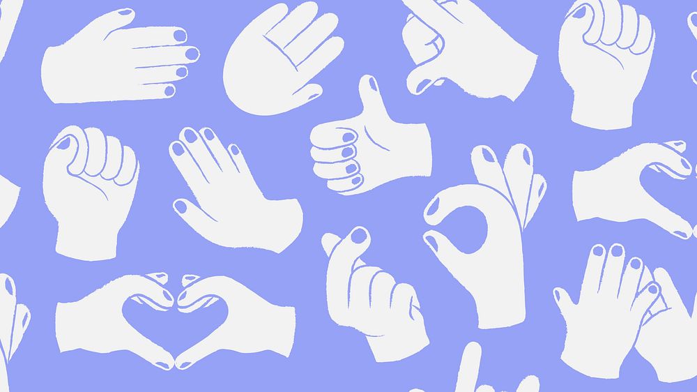 Hand gesture doodle pattern background, love & teamwork sign