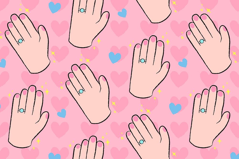 Hand illustration background, manicure & love heart illustration