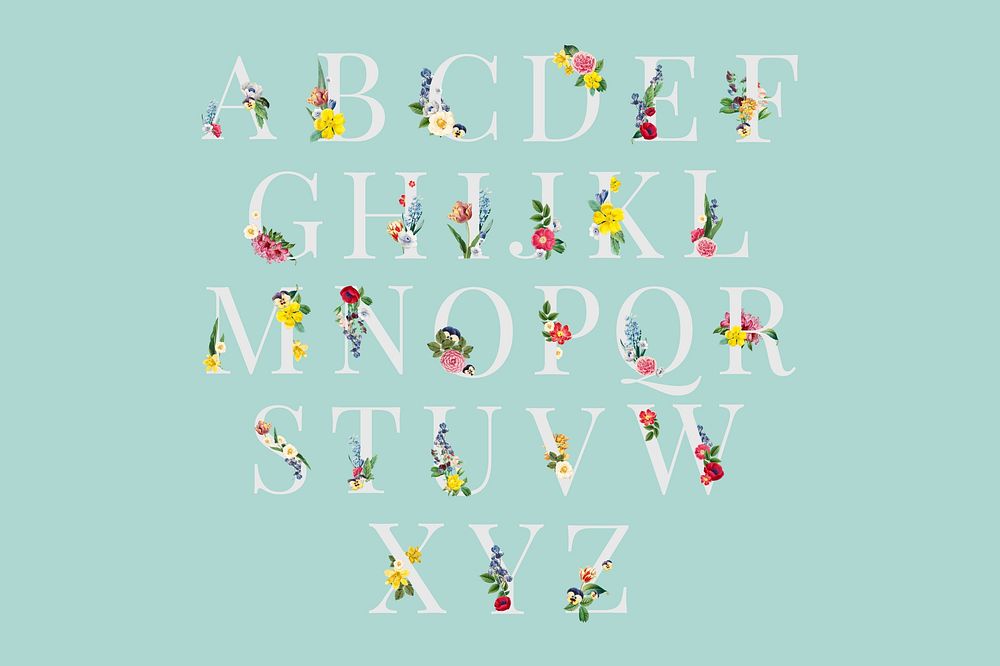 Floral alphabet collage element set