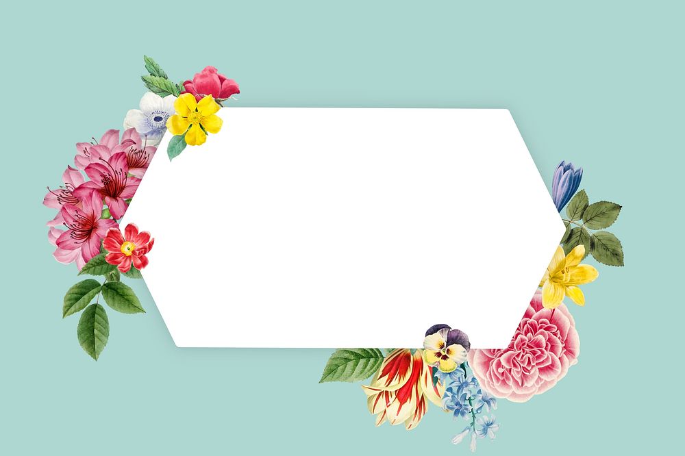 Botanical hexagon frame background, flower illustration