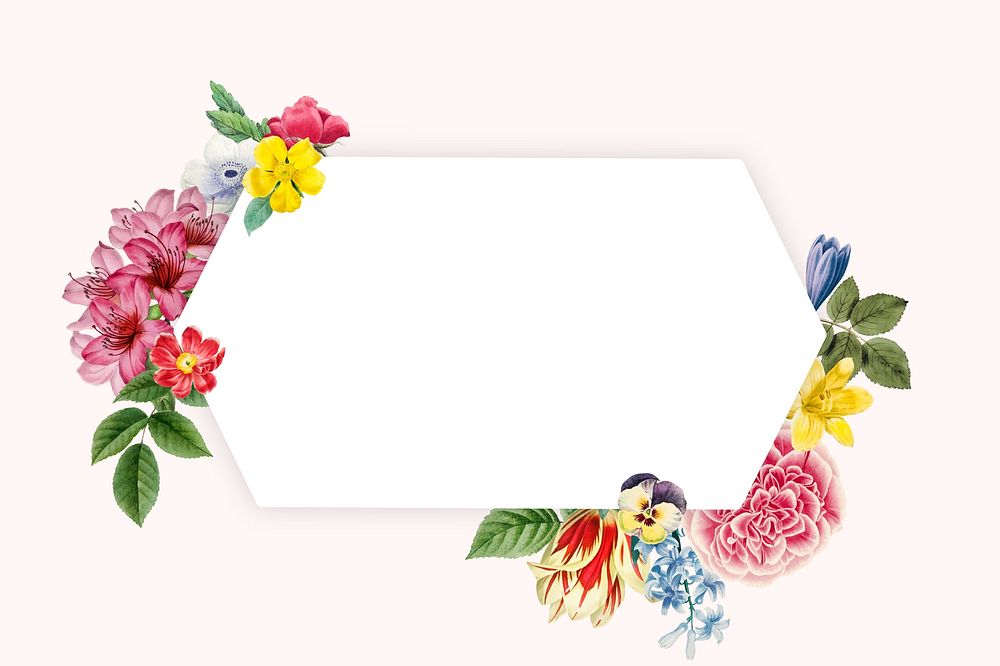 Floral hexagon frame background, botanical illustration