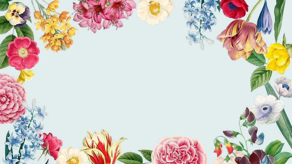 Colorful floral frame desktop wallpaper, botanical illustration