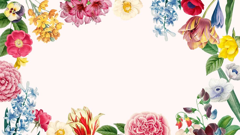 Floral frame desktop wallpaper, botanical illustration