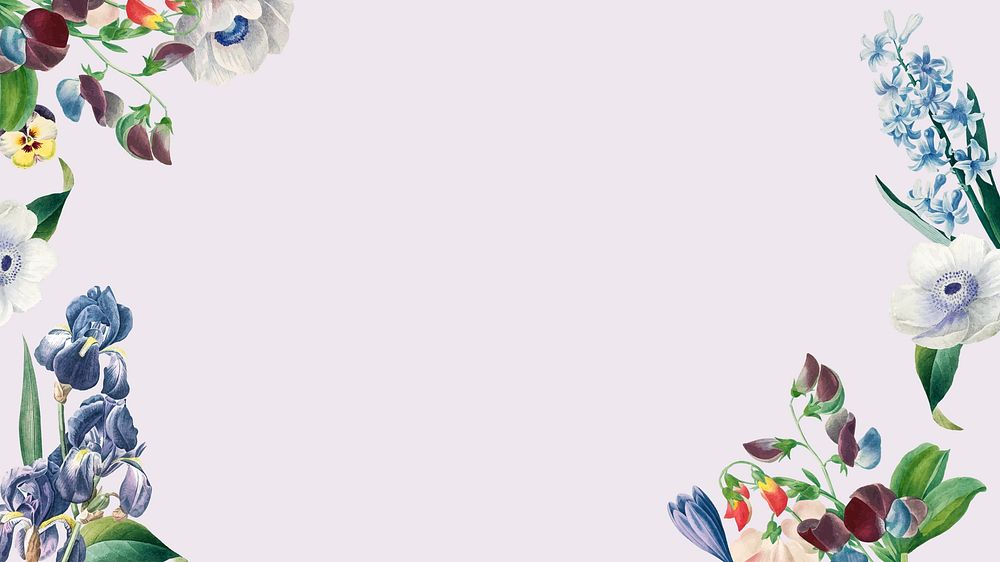 Blue flower border desktop wallpaper, botanical illustration