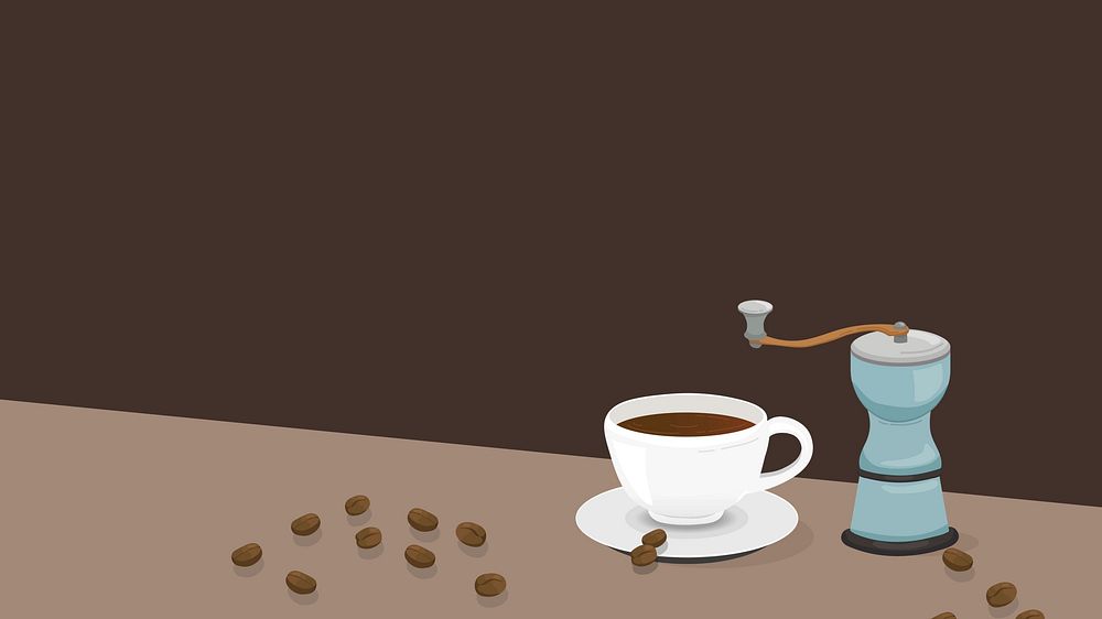 Hot coffee desktop wallpaper, cafe illustration