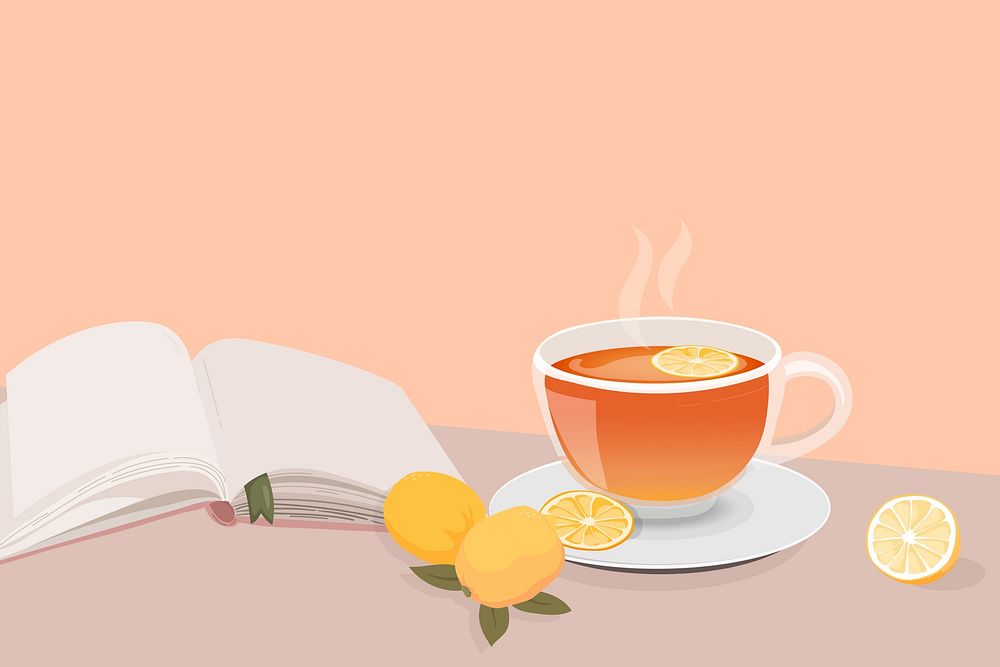 Hot lemon tea book illustration pink background