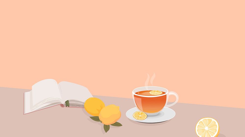 Hot lemon tea desktop wallpaper, afternoon break illustration
