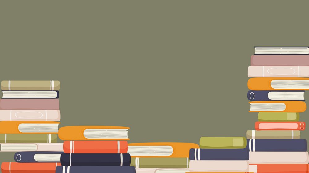 Colorful book stack desktop wallpaper, green background