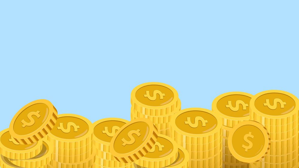 Coin stack desktop wallpaper, blue money saving illustration