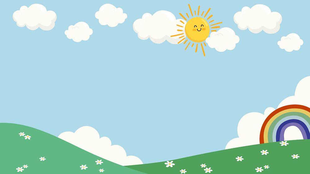 Sunny sky desktop wallpaper, grass hill blue simple illustration